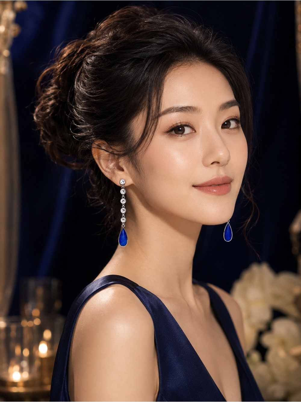 Lia Sophia Blue Teardrop Rhinestone Drop Earrings Evening Glam